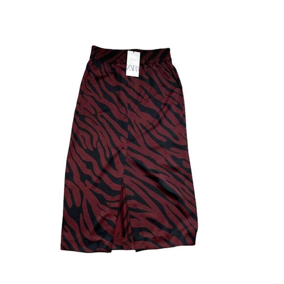 NWT Zara Animal print pencil skirt Maroon - Picture 10 of 13